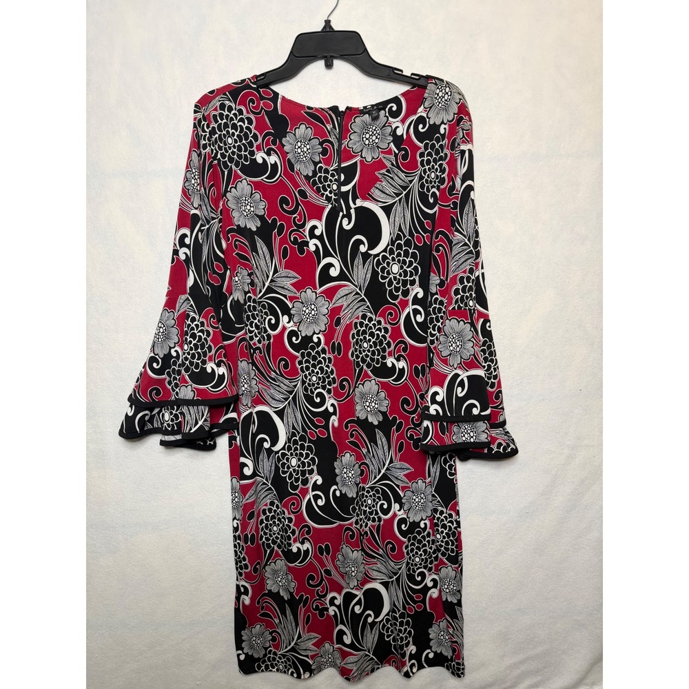 Sami & Jo‎ Plus Womens 2X Red Black Floral Bell Sleeve Shift Dress Scallop Hem